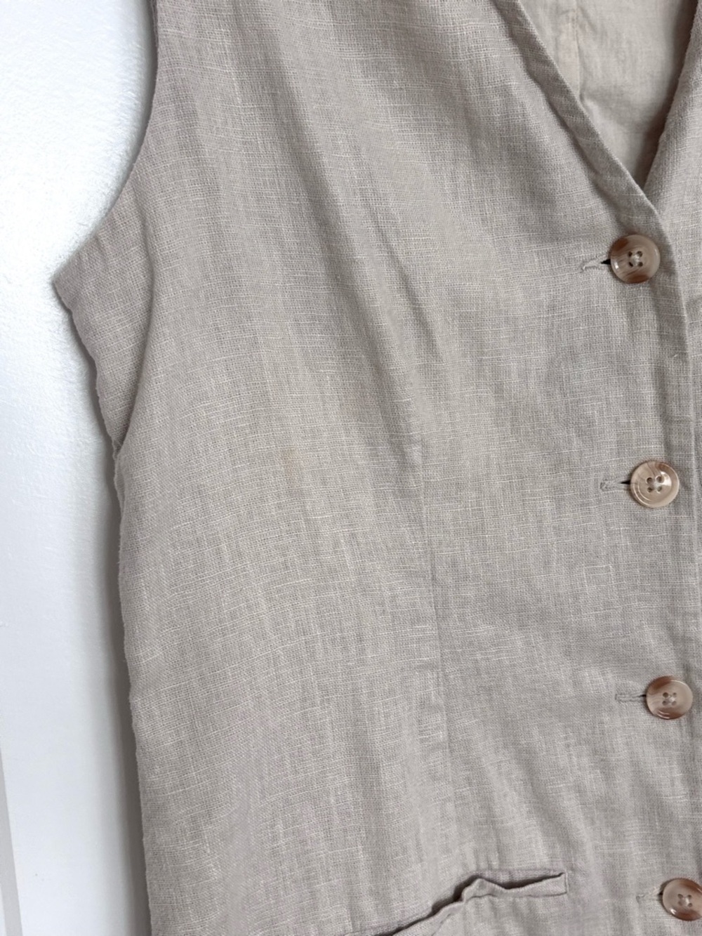 Abercrombie Linen Vest Dress Cotton Neutral Button Front Minimalist Size Small - Picture 6 of 10